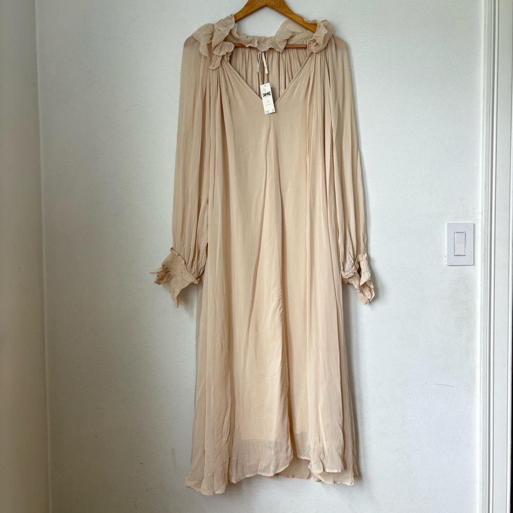 Anthropologie Long-Sleeve Midi Dress Neutral Ethereal Fairy Coastal Grandma LP - Picture 6 of 12